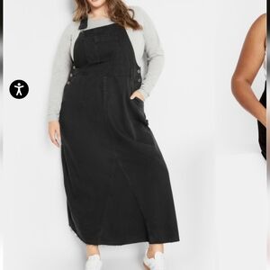 City Chic Pinafore Distressed Black Denim Overall Maxi Dress Streetwear Sz 16